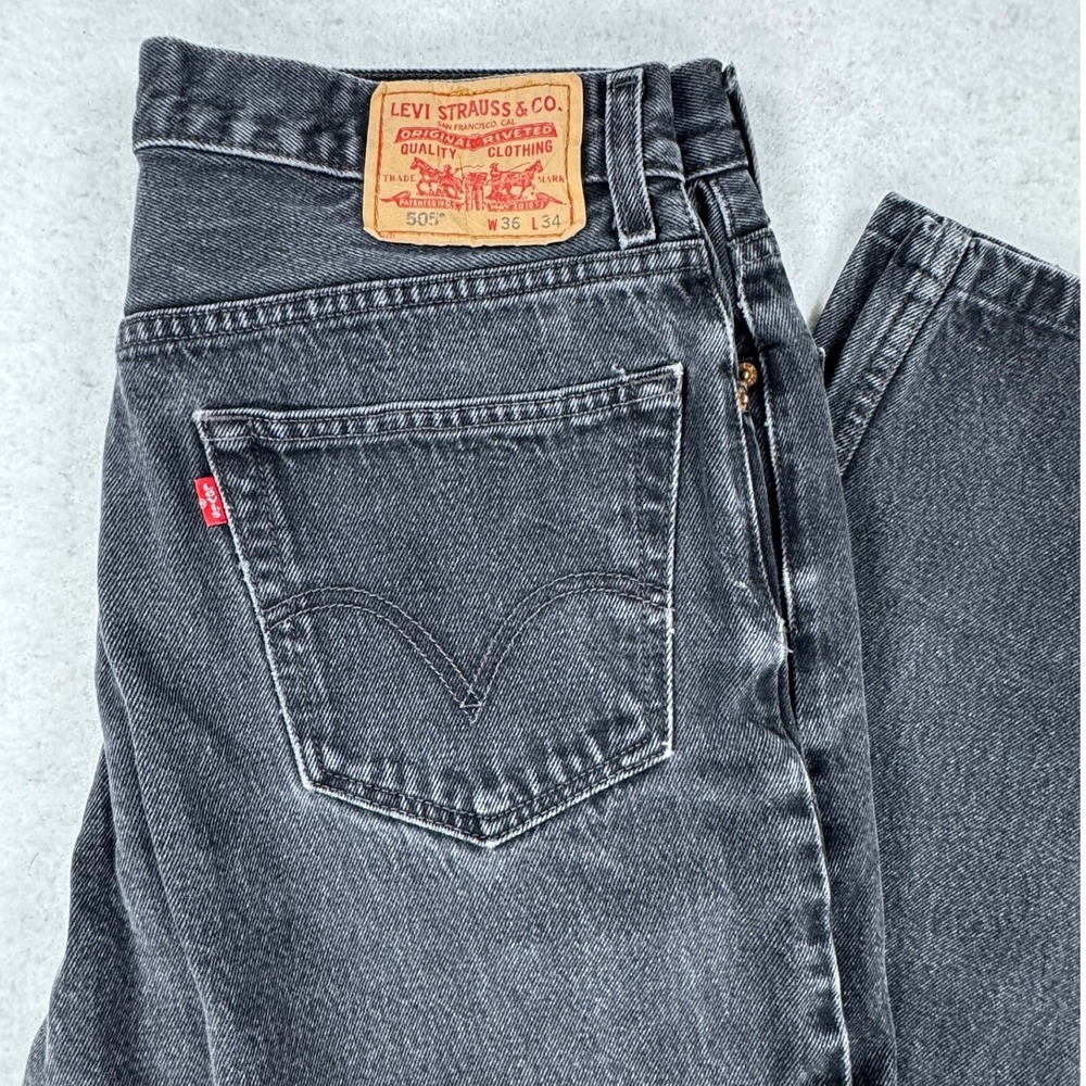 Levis 505 Regular Fit Jeans Mens 36x34 Faded Black Straight Leg Denim Pants